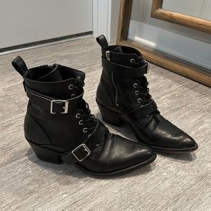 AllSaints Black Leather Western Boot with Buckles